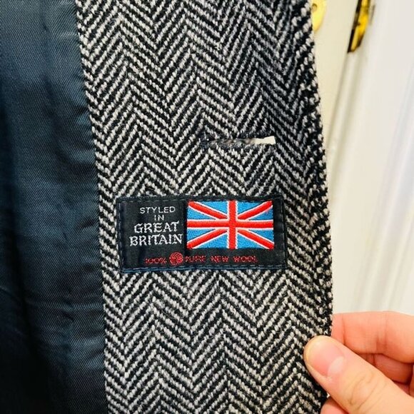 VTG Maitland of England Men's Gray Wool Herringbone Overcoat 46 R - Picture 8 of 15